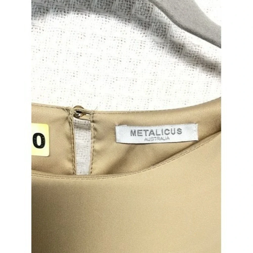 Metalicus Beige Asian Inspired Sateen Art Floral Midi‎ Shift Dress Women L China